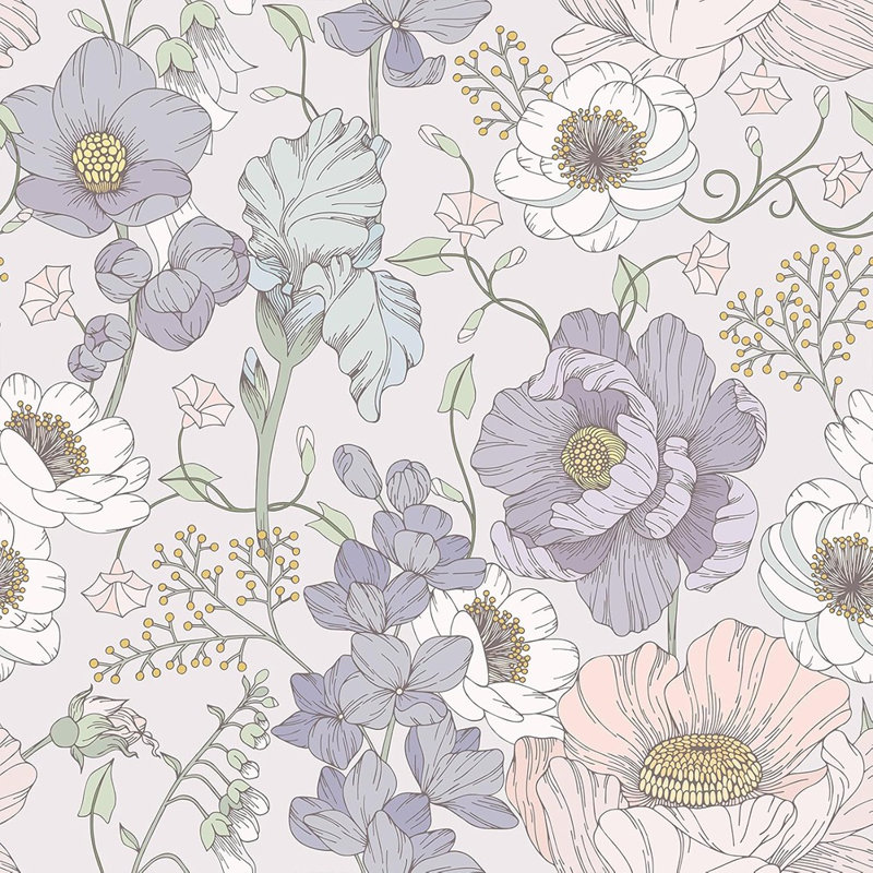 Papier peint floral mauve rétro VEELIKE