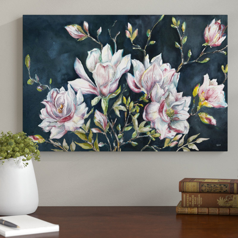 Magnolia On Black by Tre Sorelle Studios - Wrapped Canvas Print, 71.12cm H x 106.68cm W