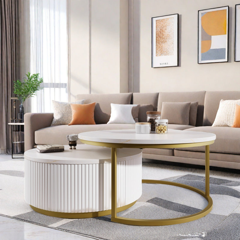Table basse gigogne moderne 27,6 po, Blanc