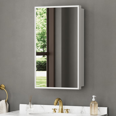 15" W x 26" H Recessed or Surface Mount Medicine Cabinet with Mirror, Reversible Door, Adjustable Shelves, White, Fits 14" x 24" Rough Opening