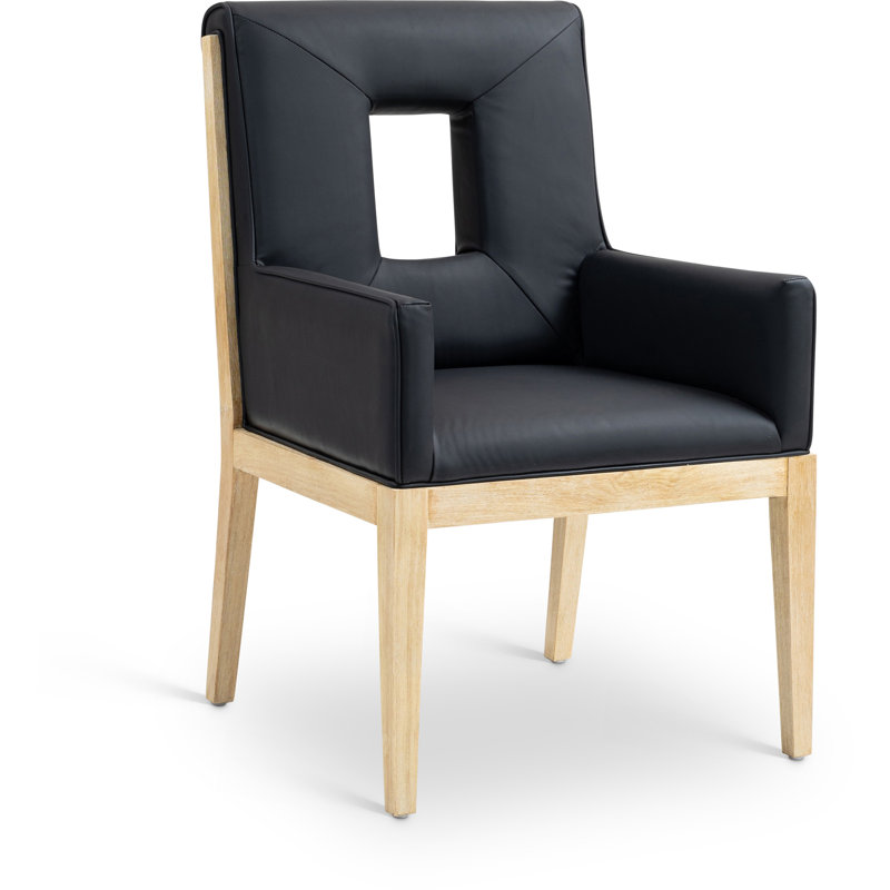 Fauteuil de salle à manger Flore, Naturel, Cuir végétalien noir