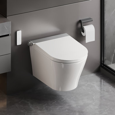 DeerValley Wall Hung Smart Toilet with Bidet Built in, Remote Control, Warm Air Dryer, Night Light, Modern White Toilet for Bathrooms with Filter, Quick Release & Soft Close Design 