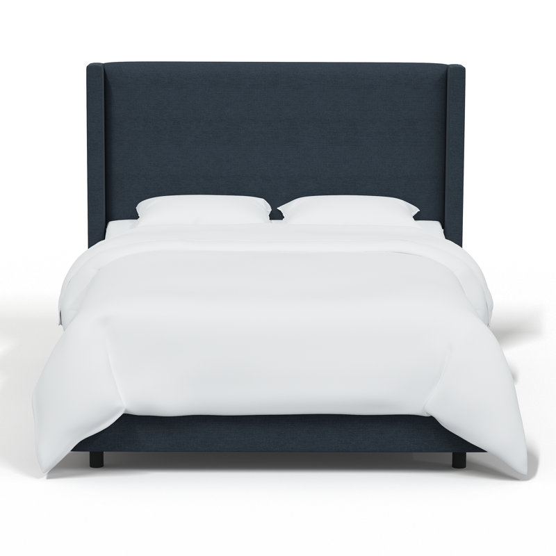 Lit tapissier standard Hanson, Grand, Lin bleu marine classique