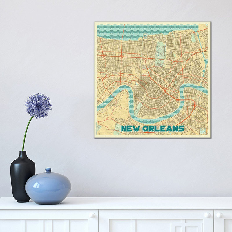 New Orleans Retro Urban Blueprint Map by Hubert Roguski - Wrapped Canvas Print, 45.72 cm H x 45.72 cm W x 1.91 cm D