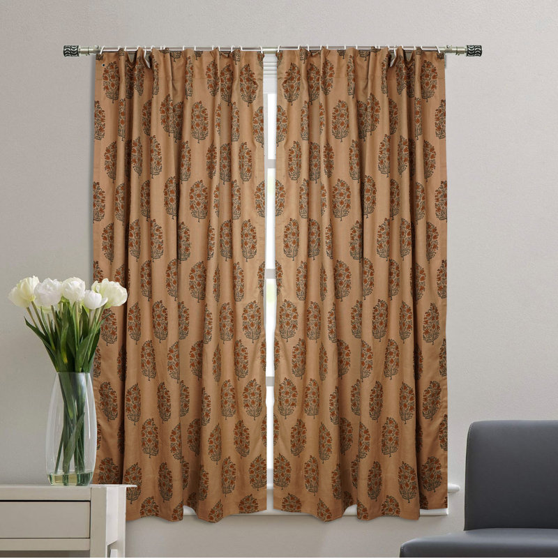 Fabdivine Handmade Floral Block Print Curtains Linen Window Curtains for Bedroom Decor- Virat, 54" W x 108" L
