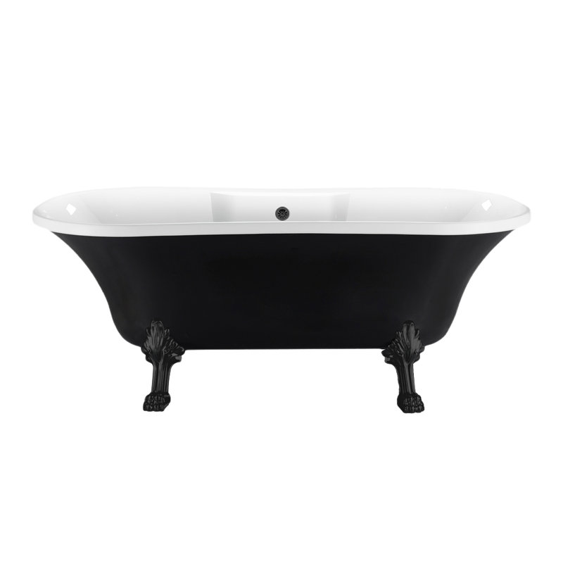 68" Streamline Clawfoot Soaking Acrylic Bathtub, Matte Black, Matte Black