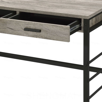 Bureau Disho fini chêne clair vieilli et noir avec port USB
