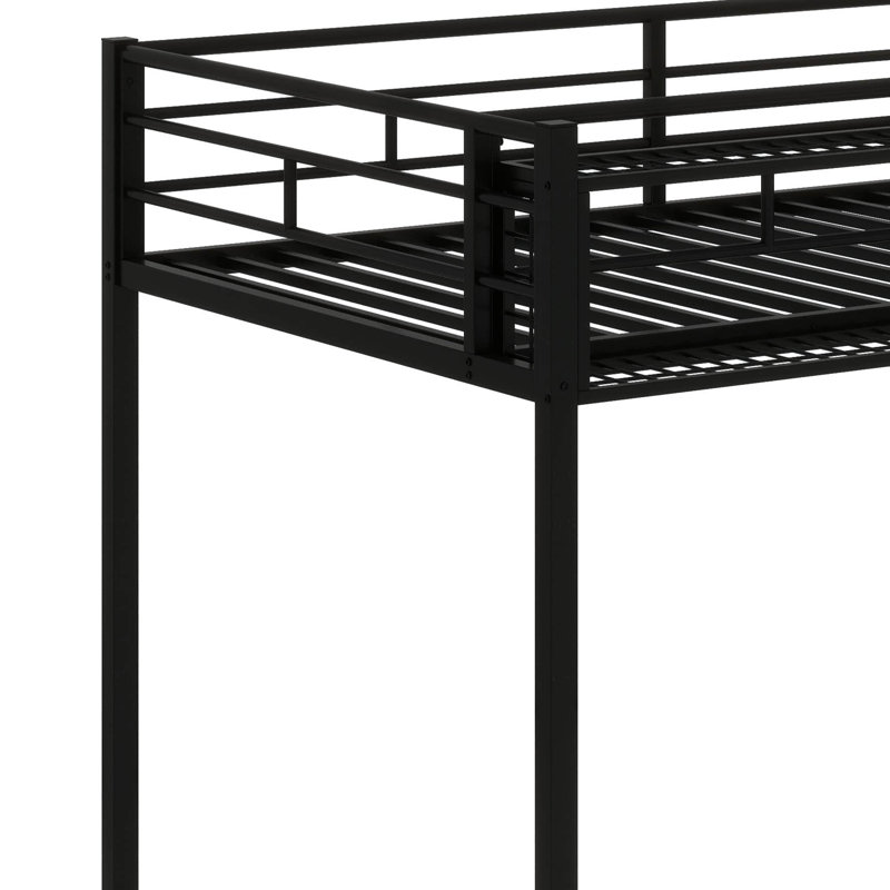 Twin Size Metal Loft Bed – Upper Grid Storage Shelf & Lateral Storage Ladder, Black
