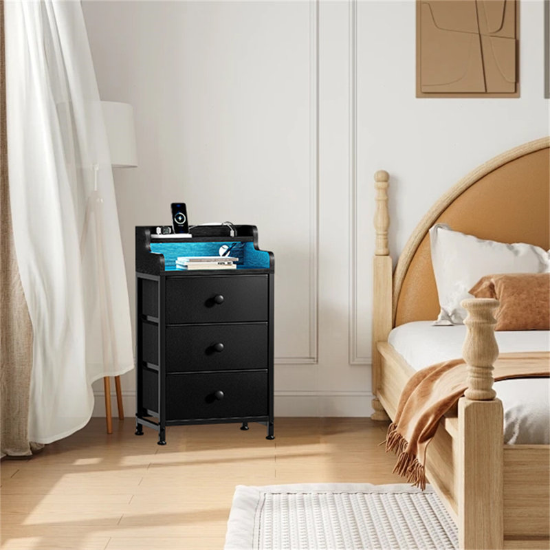 Tall Nightstand With Charging Station, Black