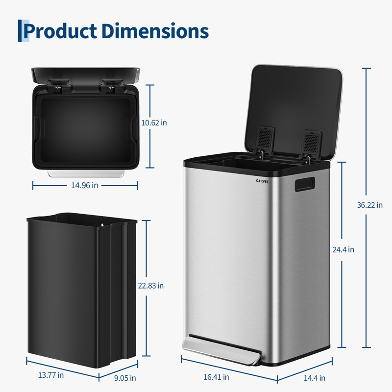 Stainless Steel Kitchen Trash Can, Stainless Steel