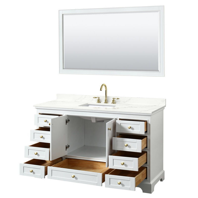 Ensemble de meuble-lavabo simple autoportant 48 po avec plateau en quartz Deborah, Quartz Giotto, Gris foncé, Noir mat