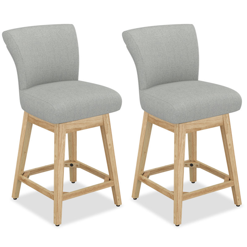 Tabouret de bar et de comptoir pivotant en bois massif Malakeh (ensemble de 1/2/4), Gris / naturel, 2