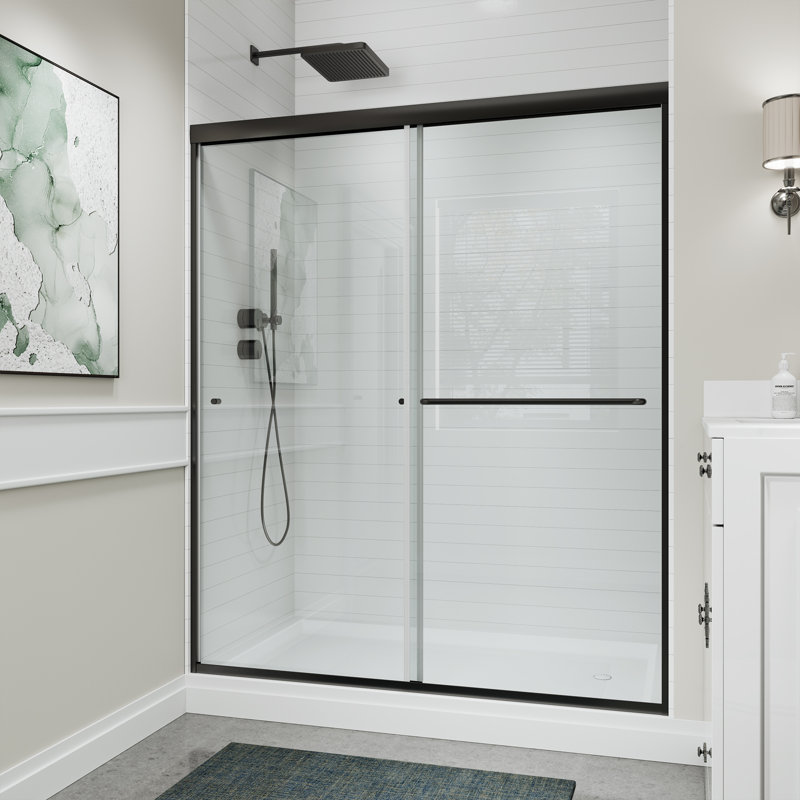 44-48" W x 70" H Framed Double Sliding Shower Door with with 1/4"(6mm) Explosion-Proof Clear Tempered Glass, Matte Black