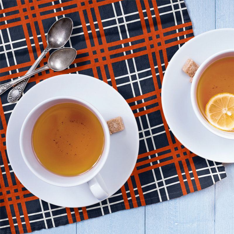 Plaid Tea Towel Kitchen Towel, Polyester, Navy/Orange/White