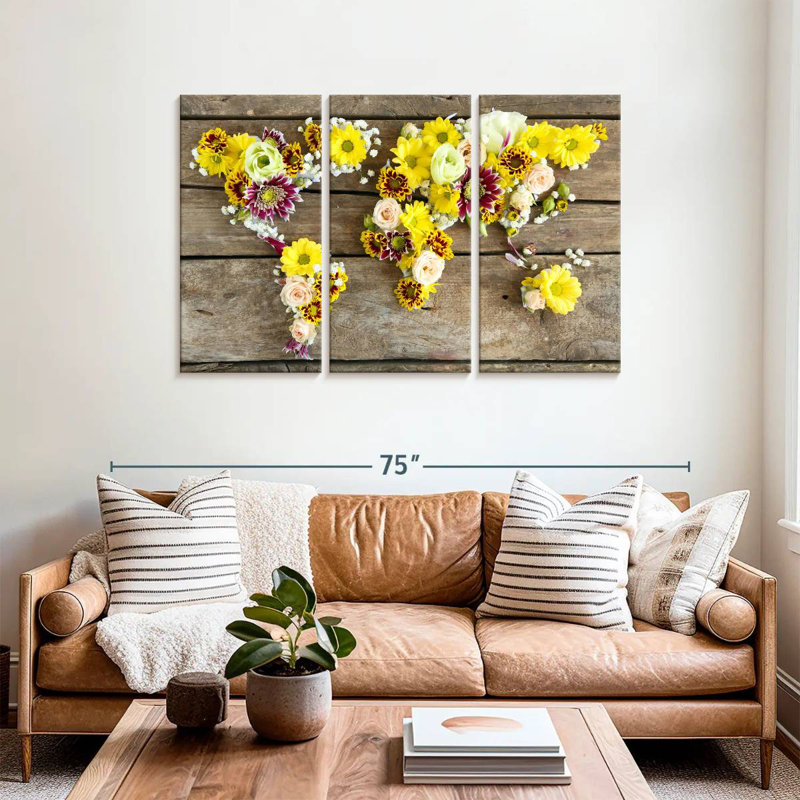 Aliaz Floral World Map, 36" H x 57" W