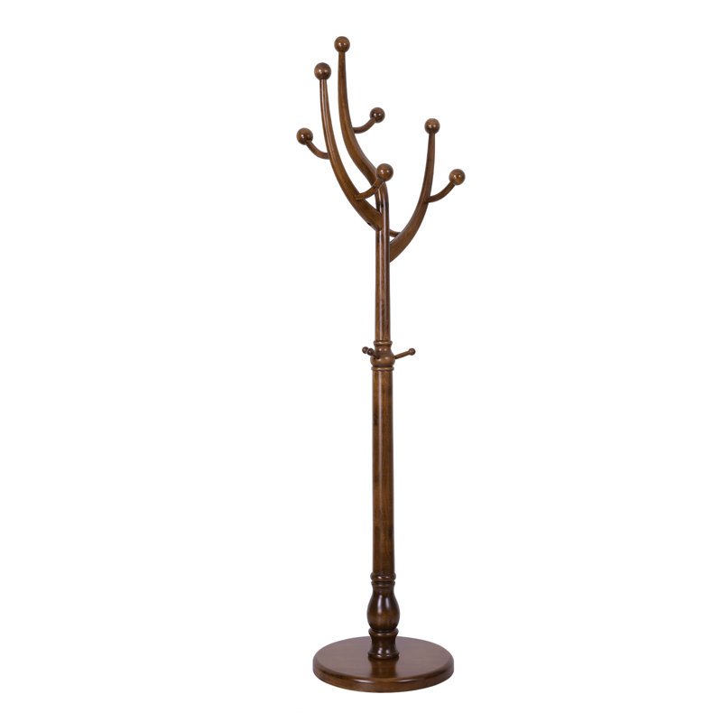 Solid Wood Coat Rack Tree-Freestanding With 8-Hook Coat Rack, Brown