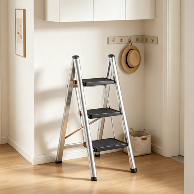 Escabeau pliant pour adultes, escabeau à 3 marches avec larges pédales antidérapantes, escabeau en acier portable pour la cuisine, le placard, le garage, échelle multi-usage robuste pour la maison