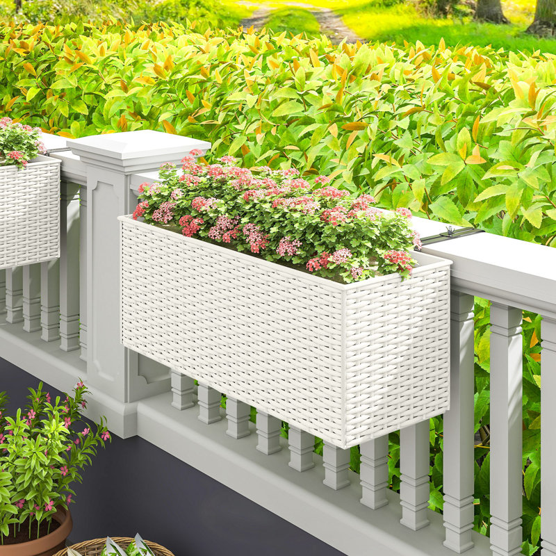 2 Pack 20 Inch Railing Planter Box, Hanging Flower Pots, White, White