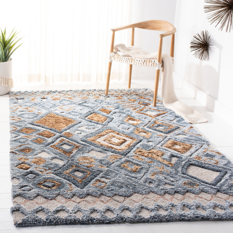 Kourtnee Shag Hand Tufted Wool Southwestern Rug, Rectangle 4' x 6'