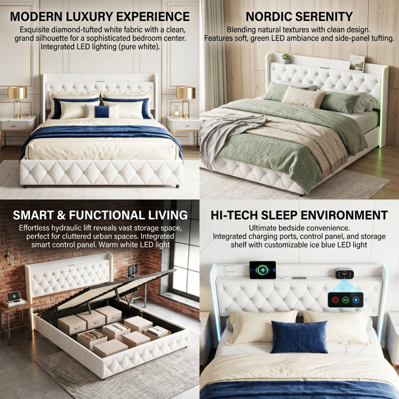 Upholstered Ottoman Bed, European Kingsize (160 x 200 cm)