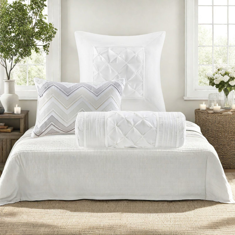 Elegant Tufted Bedding Sets, Polyester Comfort White Cal King