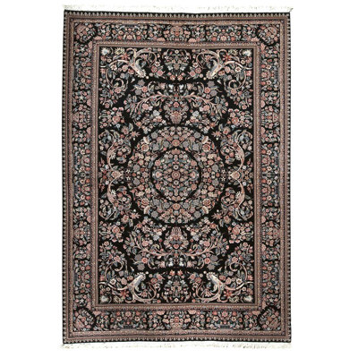Tapis noir / blanc / rose noué à la main de haute qualité