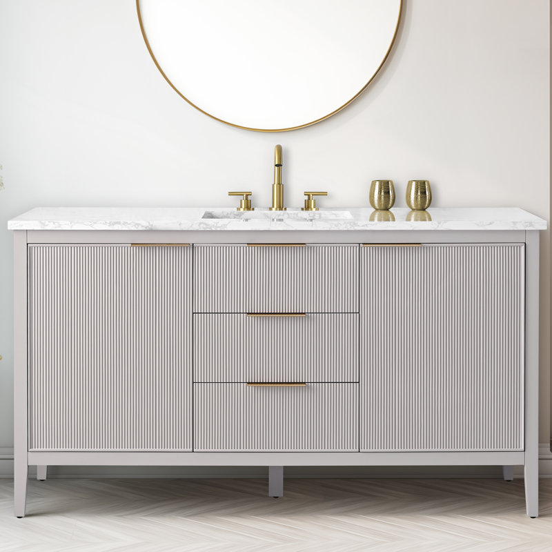Emma 60" W Single Vanity, Taupe/Brushed Bronze