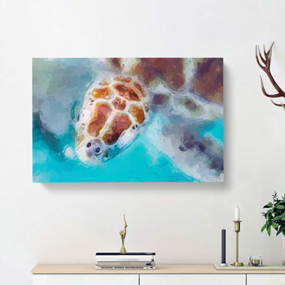 Green Sea Turtle In Abstract - Wrapped Canvas Painting