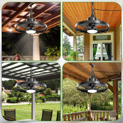 Ventilateur de plafond d'extérieur de 20 po avec lumière, ventilateur de plafond à cage intelligente imperméable avec télécommande et contrôle d'application, ventilateur suspendu à DEL à intensité variable réversible 3 cct avec 3 pales pour patio, gazebo, pergola, porche