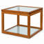 Petite table basse carrée, table basse avec rangement - table basse en bambou véritable et verre cannelé à 2 niveaux pour le salon, table de salon naturelle pour appartement et petits espaces