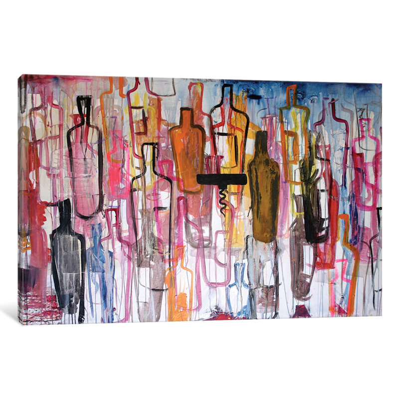 « bouteilles », art mural sur toile tendue, H 26 po x l 40 po x P 1,5 po