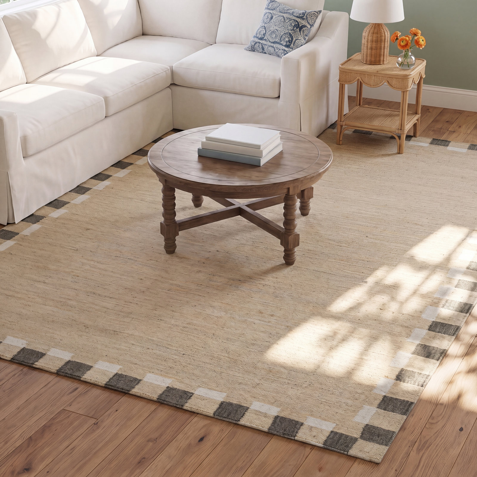 Heidi Flatweave Jute Checkered Scandinavian Rug, 8'9x11'9, Green