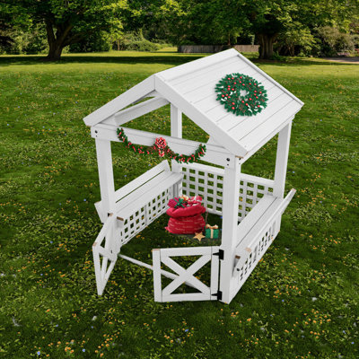 Modern Outdoor Wooden Playhouse For Children Waterproof Design With Comfortable Bench And Attractive Door For Christmas Day