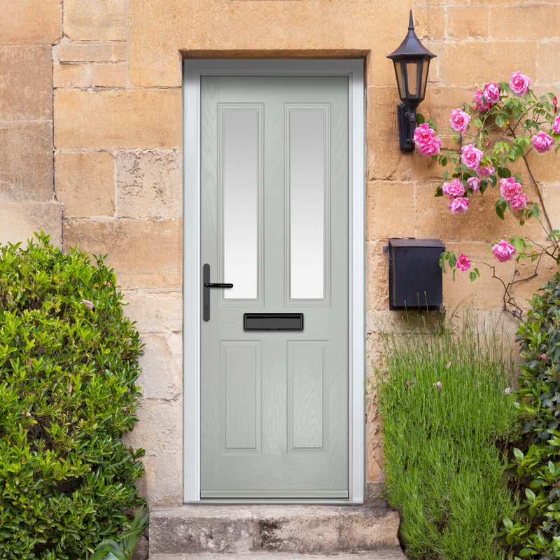 Crystal GRP Front door Carnoustie Green 890mm x 2090mm Open in Right hand Stipolytte Glass, Right, Agate Grey, 89mm x 209mm