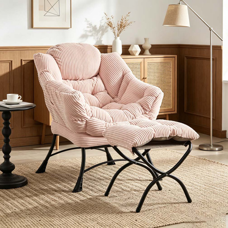 Fauteuil Lazy avec repose-pieds, fauteuil d'appoint moderne avec accoudoirs et poche latérale, Pink