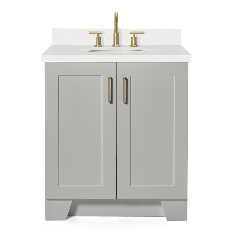31 IN.  Single Bathroom Vanity, Gray, Oval, White Quartz