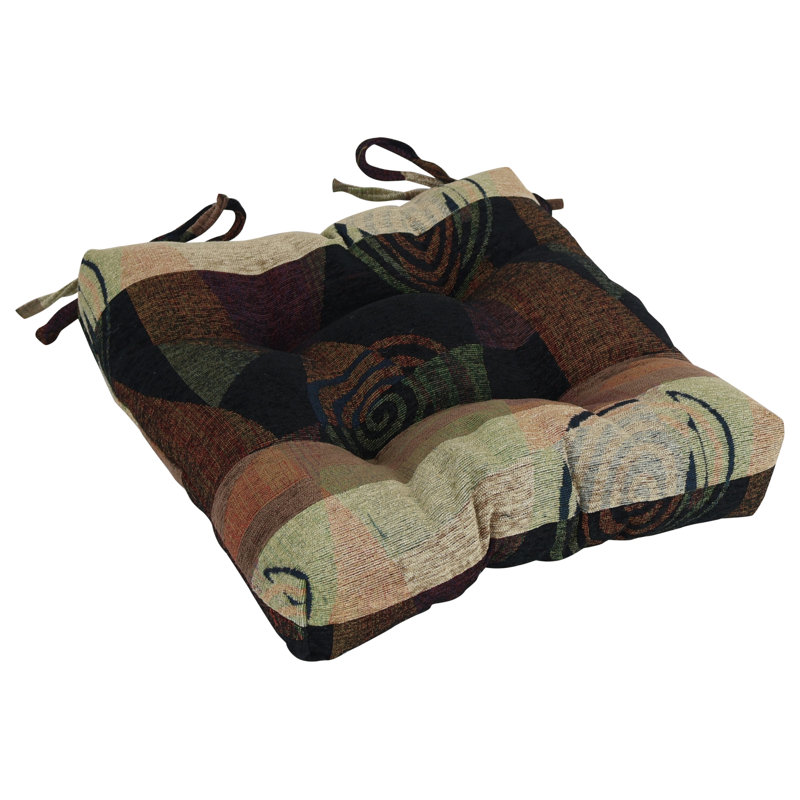16-Inch Square Jacquard Chenille Tufted Chair Cushions, Brown/Black Abstract