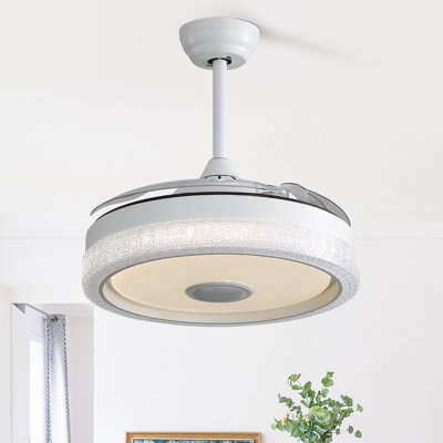 42 Inch Modern Invisible Ceiling Fan, 120V 3 ABS Blades Remote Control Reversible DC Motor With 32W Led Light