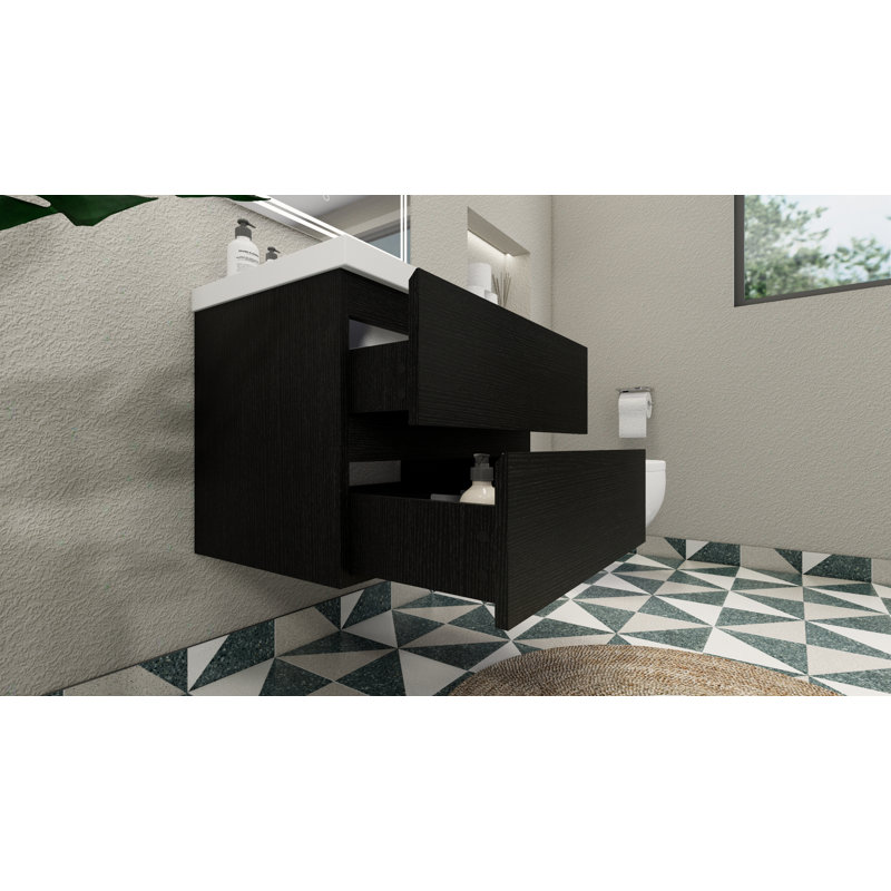 Ensemble de meuble-lavabo simple mural Ninel 30, Noir riche