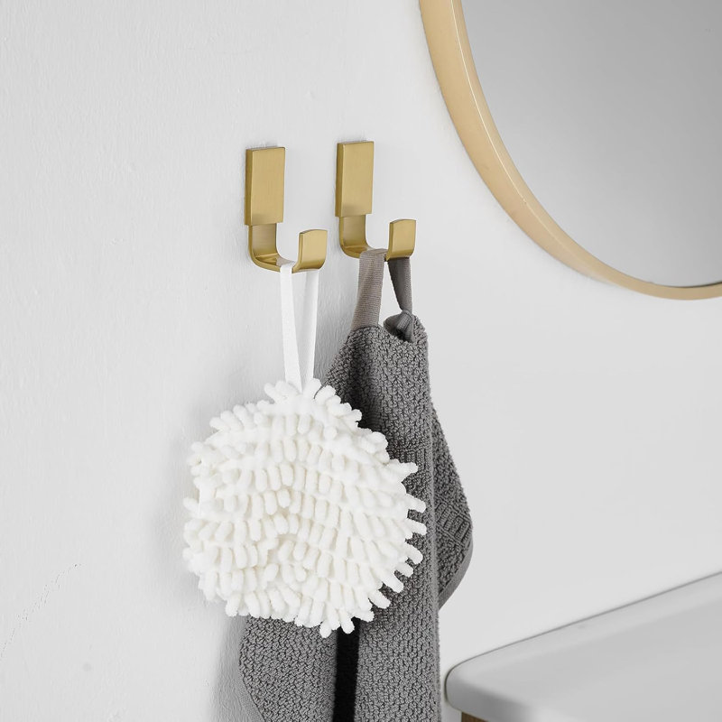Crochet à serviettes en laiton pour la salle de bain et la cuisine, auto-adhésif ou fixé au mur, antirouille et capacité de poids élevée, conception carrée moderne, paquet de deux