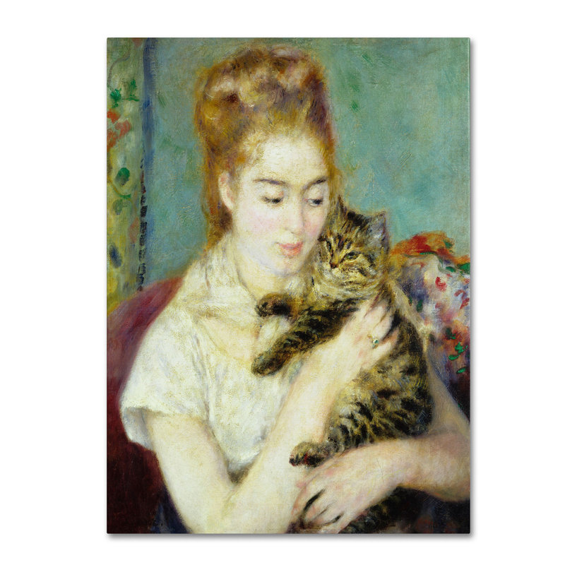 Pierre Renoir Woman with Cat 24" x 18" Canvas Art