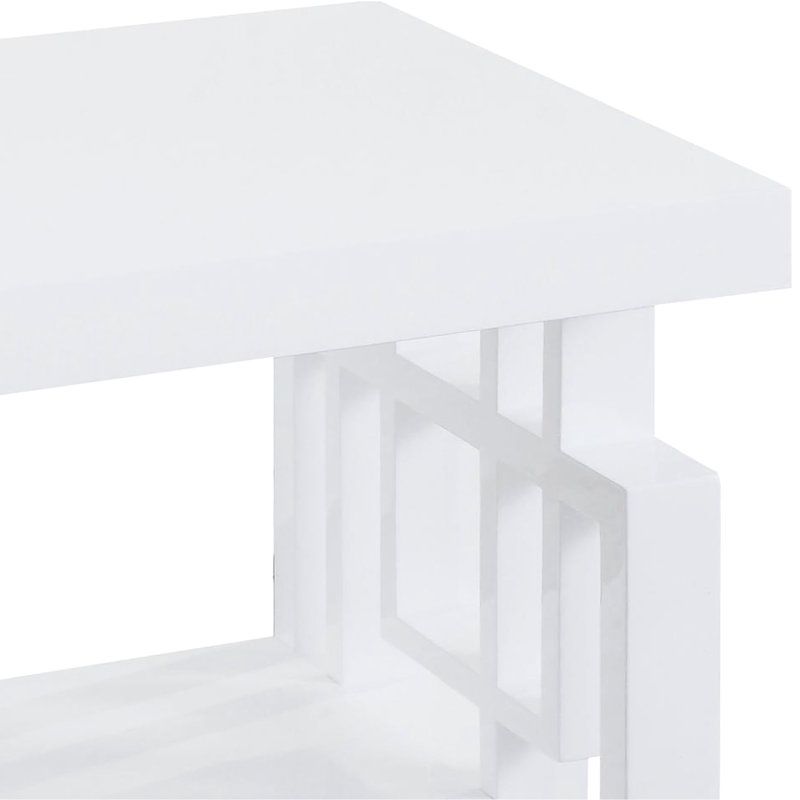 Rectangular End Table With Glossy White Finish And Functional Storage Living Room