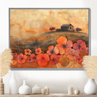 Fleurs de géraniums à la grange II - décoration murale géraniums