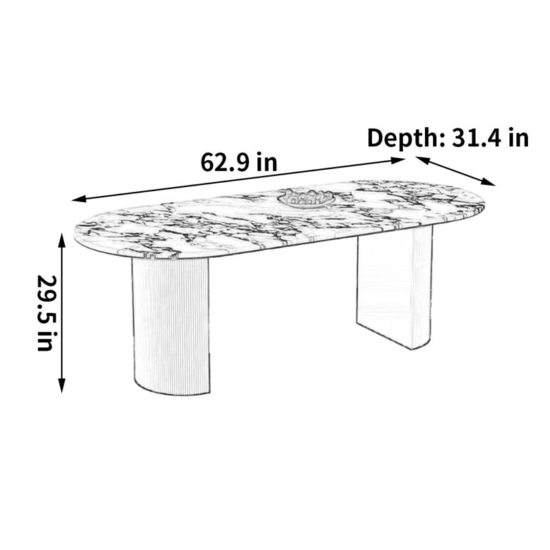 Petite table de salle à manger exquise, H 29,5 po x L 62,9 po x l 31,4 po