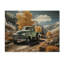 Camionnette verte, paysage, aventuriers sur bois-325956640