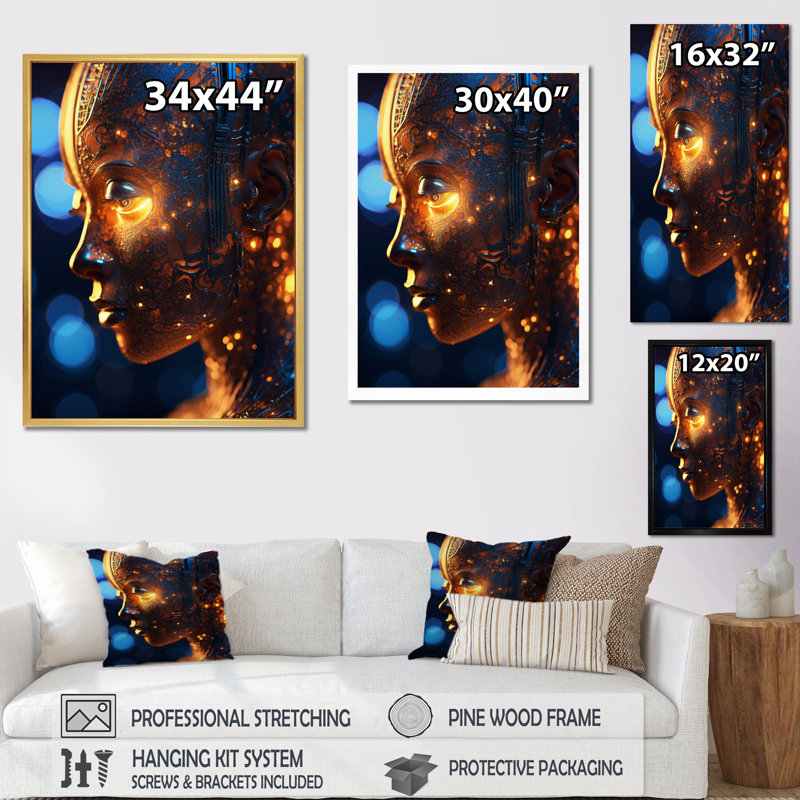 Sci-Fi, portrait d'une femme iridiscente futuriste I, Cadre naturel flottant, H 32 po x l 24 po x P 1 po
