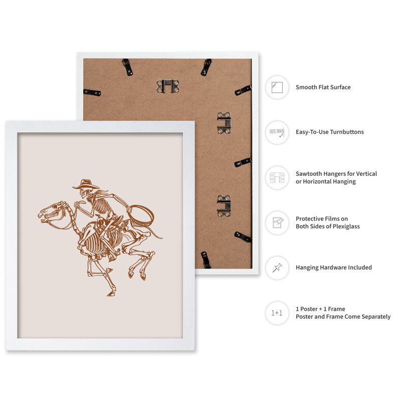 Cowboy squelette brun, Affiche, H 12 po x l 16 po, White Framed