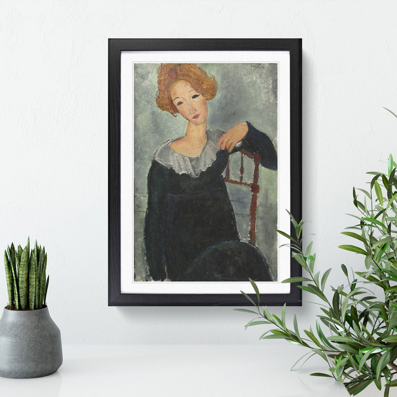 Woman with Red Hair by Amedeo Modigliani - Picture Frame Painting, Black Framed, 36cm H x 27cm W x 2cm D