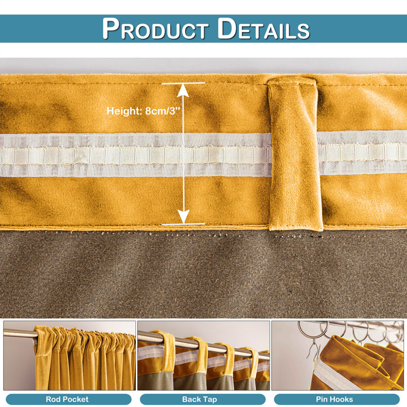 Lauier Velvet Blackout Curtain Pair, 52" W x 84" L, Yellow