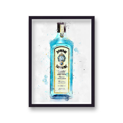 Gin Graphic Splash Bombay Sapphire Inspired 1 Piece Single Picture Frame Wall Art